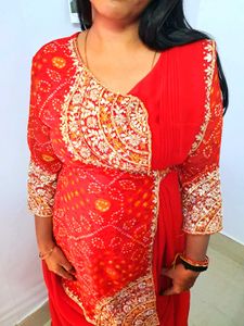 Elegant Red Embroidered Festive Gown