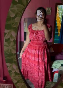 Deep Pink Stretchable Cotton Long Frock