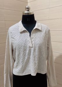 H&amp;M eyelet detail cream long sleeves