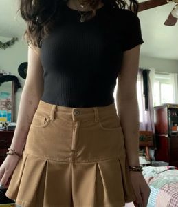 Corduroy Pleated Mini Skirt