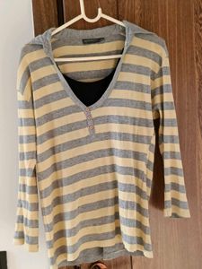 Yellow Grey Deep Neckline Figure Hugging Top