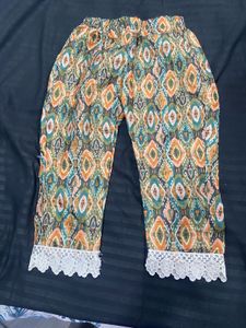 Boho Print Lace Hem Pants