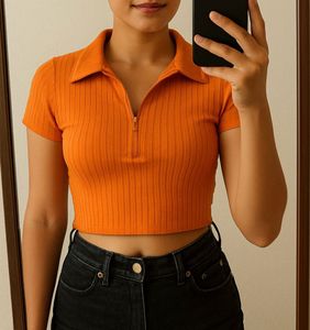Orange Ribbed Crop Top