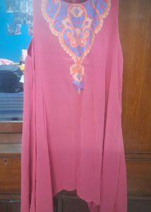 Pink Embroidered Sleevless Top