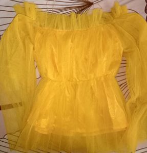 Yellow Tulle Off-Shoulder Top