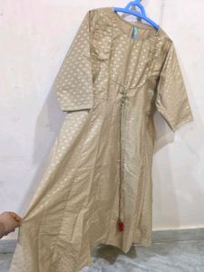 Skin Colour Festive Kurti With Golden Detailing