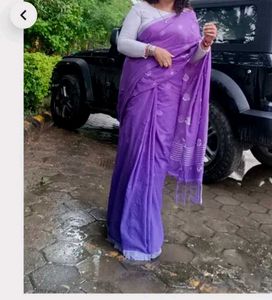 Purple Cotton Saree with readymade blouse