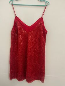 Shein Red Spaghetti Sequins Dress