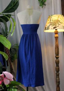 H&amp;M Blue Strapless Midi Dress
