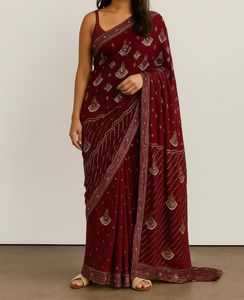 Burgundy Embellished Saree