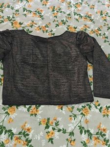 Bronze Metallic Ruched Sleeve Top