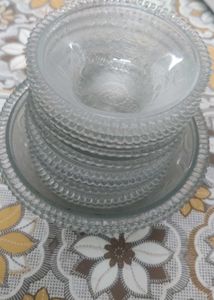 Vintage Etched Glass Dinner-Set &amp; Dessert Bowls