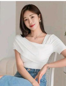 Chic White Draped Neckline Top
