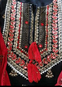 Black And Red Anarkali Suit Set In Pure Cotton