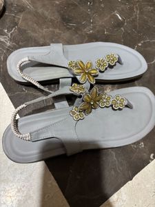 Floral Embellished T-Strap Sandals