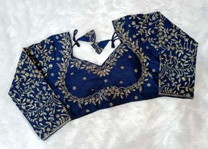 Navy Blue Embroidered Full Sleeves Blouse