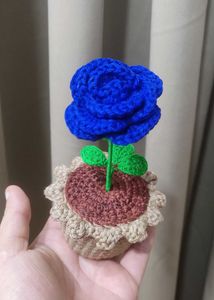 Crochet Blue Rose in Pot