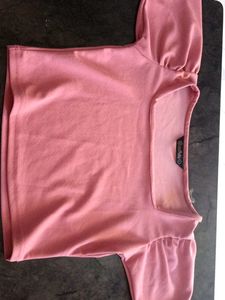Pink Crop Top with Puff Sleeves