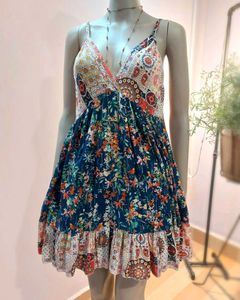 Boho Floral Print Top Mini Dress