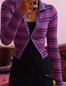 Purple Striped Cardigan
