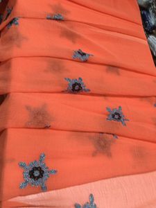 Elegant Orange Embellished Saree
