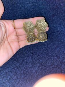 Pair Of Jhumka And Three Layer Chain