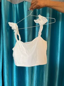 White Ruffle Crop Top