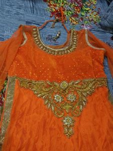 Orange Embroidered party wear dress