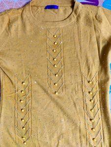 Mustard Yellow Beaded Woollen Top