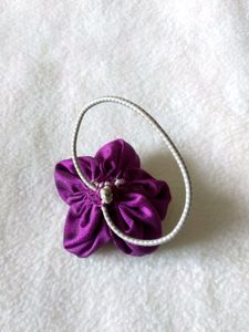 Hand made hair scrunchie- purple silk flower