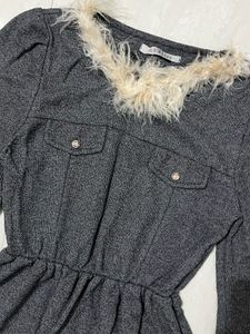 Mini Dress with Faux Fur Collar