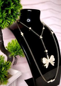 Handmade Korean || Pearl Bow Necklace || Elegant