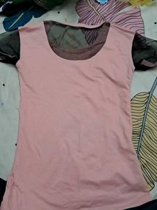 Pink Graphic Tee with Mesh Sleeves
