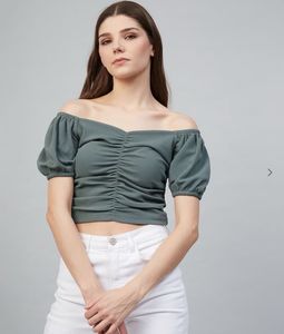 Peach Ruched Puff Sleeve Top