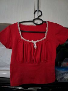 Red Crop Top with Lace Detail