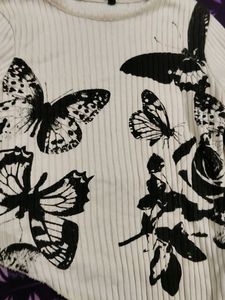 Butterfly Print Ribbed Top