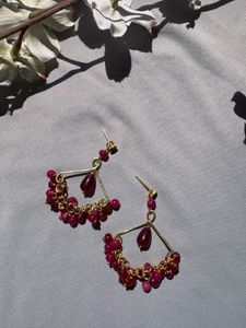Red Beaded Dangle Earrings