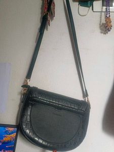 Black Croc Embossed Saddle Bag