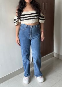 High Waisted Blue Design Jeans