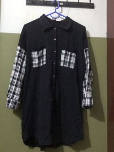 Checkered Sleeve Shirt Dress