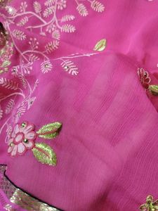 Pink Crepe Embroidered Saree With Blouse