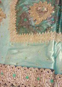 Teal &amp; Gold Embellished Saree