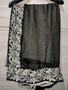 Elegant Black Embroidered Saree