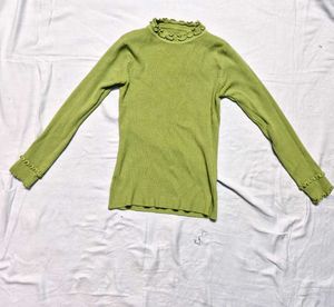 Green Ribbed Knit Long Sleeve Top