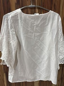 White Eyelet Sleeve Top