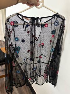 Floral Embroidered Mesh Top