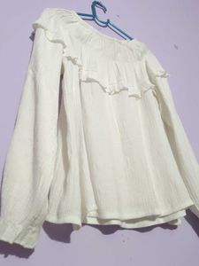 White Ruffle Long Sleeve Top