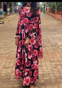 Black Floral Anarkali Set