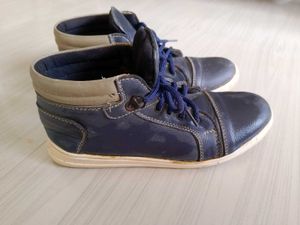 Blue Leather High-Top Sneakers