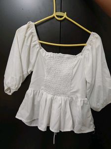 White Puff Sleeve Peplum Top